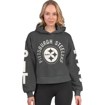 Starter Heather Charcoal Pittsburgh Steelers Star Player Cropped Fleece Pullover Hoodie In Gray