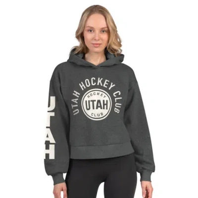 Starter Heather Charcoal Utah Mammoth Star Player Cropped Fleece Hoodie In Gray
