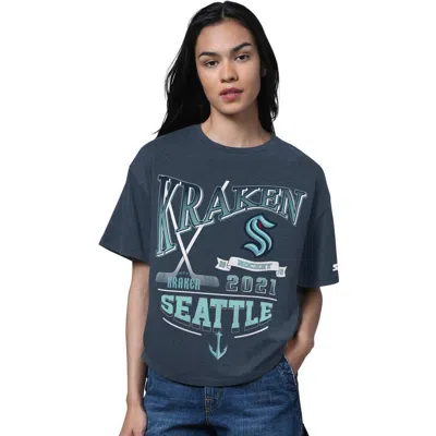 Starter Heather Deep Sea Blue Seattle Kraken Oversized Hall Of Fame T-shirt
