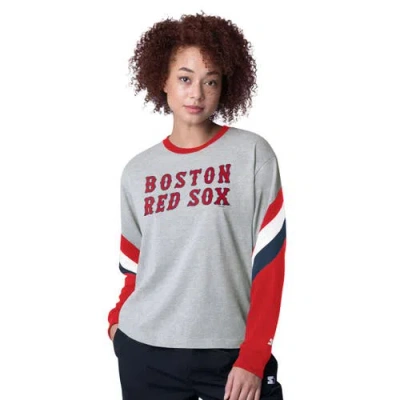 Starter Heather Gray Boston Red Sox Triple A Fashion Color Block Long Sleeve Top