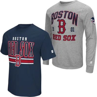 Starter Heather Gray/navy Boston Red Sox Two-pack Long Sleeve & Short Sleeve T-shirt Set In Multi