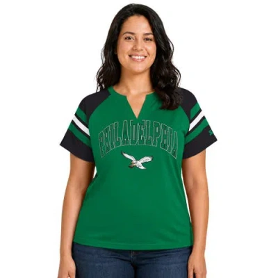 Starter Kelly Green Philadelphia Eagles Plus Size Throwback Game On Notch Neck Raglan T-shirt