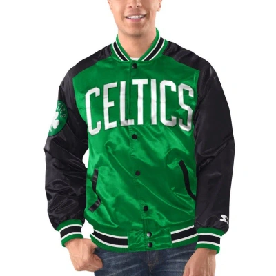 Starter Men's  Kelly Green, Black Boston Celtics Renegade Satin Full-snap Varsity Jacket In Kelly Green,black