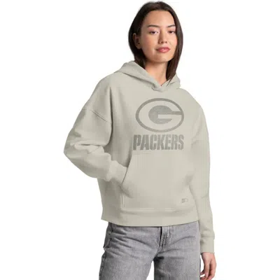 Starter Khaki Green Bay Packers Rhinestone Relaxed Hoodie In Gray