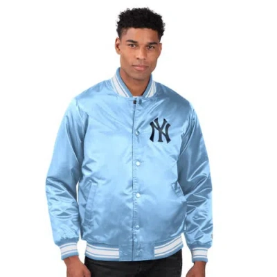 Starter Light Blue New York Yankees Locker Room Satin Full-snap Varsity Jacket