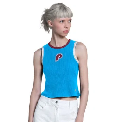 Starter Light Blue Philadelphia Phillies Cooperstown Play The Ball Crop Tank Top