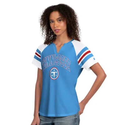 Starter Light Blue Tennessee Titans Game On Notch Neck Raglan T-shirt In Multi