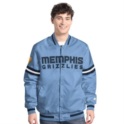 Starter Light Blue/navy Memphis Grizzlies Scout Full Snap Varsity Jacket
