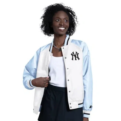 Starter Light Blue/white New York Yankees Blitz Varsity Raglan Full-snap Satin Jacket In Multi