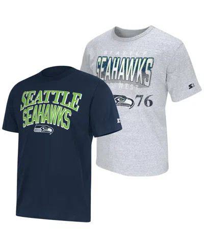 Starter Men's 2-pack College Navy/gray Seattle Seahawks Logo T-shirt In Multi