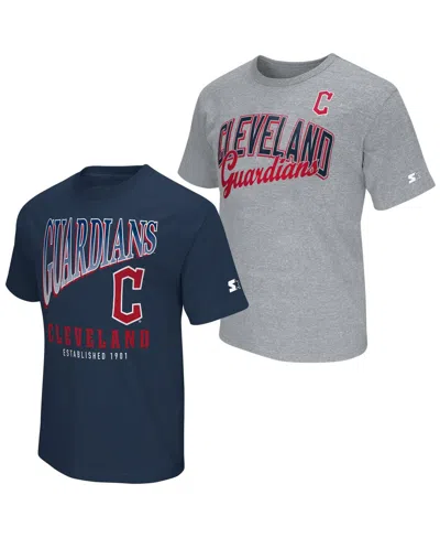 Starter Men's 2-pack Navy/heather Gray Cleveland Guardians T-shirt Set In Multi