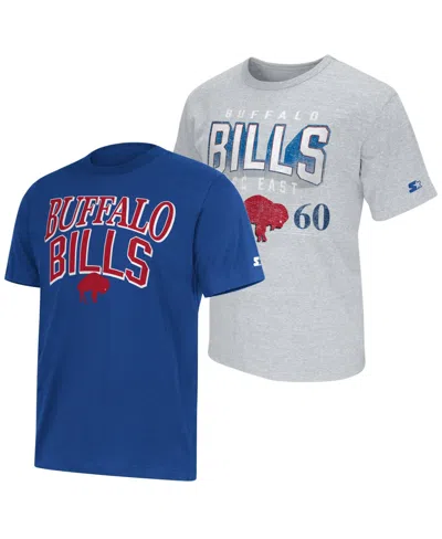 Starter Men's 2-pack Royal/gray Buffalo Bills Throwback Logo T-shirt Set In Black