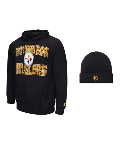 Starter Men's 2-piece Pittsburgh Steelers Graphic Hoodie And Cuffed Knit Hat Set In Black