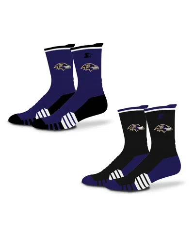 Starter Men's And Women's 2 Pack Purple/black Baltimore Ravens Breakaway Crew Socks