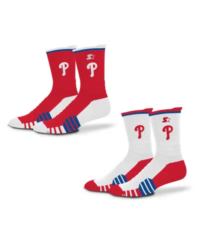 Starter Men's And Women's 2 Pack Red/white Philadelphia Phillies Breakaway Crew Socks