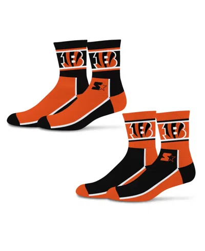 Starter Men's And Women's 2-pack Black/orange Cincinnati Bengals Double Color Block Mid-crew Socks