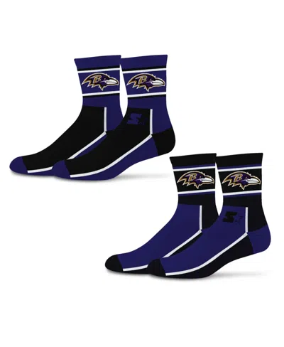 Starter Men's And Women's 2-pack Black/purple Baltimore Ravens Double Color Block Mid-crew Socks
