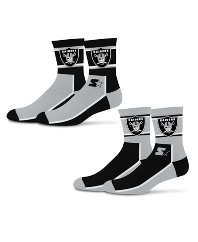 Starter Men's And Women's 2-pack Black/silver Las Vegas Raiders Double Color Block Mid-crew Socks