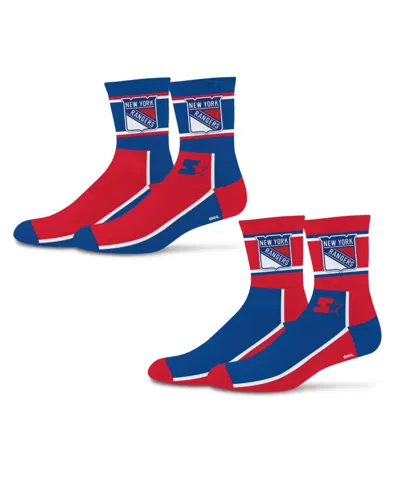 Starter Men's And Women's 2-pack Blue/white New York Rangers Double Color Block Mid-crew Socks