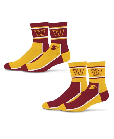 Starter Men's And Women's 2-pack Burgundy/gold Washington Commanders Double Color Block Mid-crew Socks