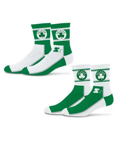 Starter Men's And Women's 2-pack Kelly Green/white Boston Celtics Double Color Block Mid-crew Socks