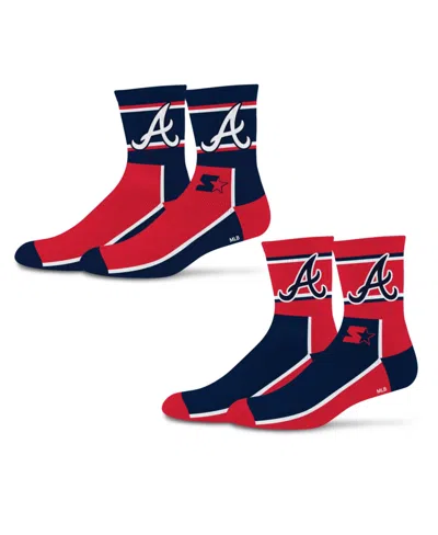 Starter Men's And Women's 2-pack Navy/red Atlanta Braves Double Color Block Mid-crew Socks