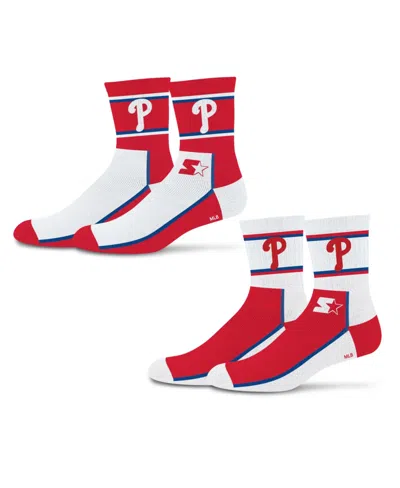 Starter Men's And Women's 2-pack Red/blue Philadelphia Phillies Double Color Block Mid-crew Socks