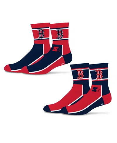 Starter Men's And Women's 2-pack Red/navy Boston Red Sox Double Color Block Mid-crew Socks