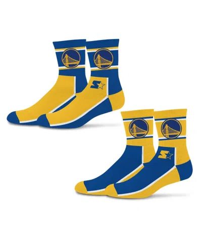 Starter Men's And Women's 2-pack Royal/gold Golden State Warriors Double Color Block Mid-crew Socks