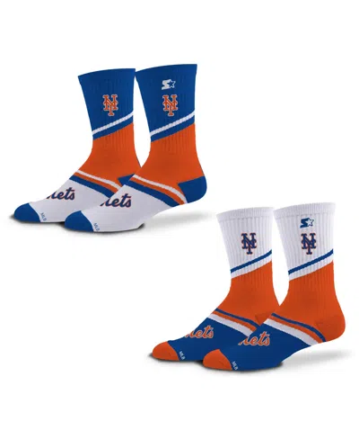 Starter Men's And Women's 2-pack Royal/orange New York Mets Old School Crew Socks Set In Multi