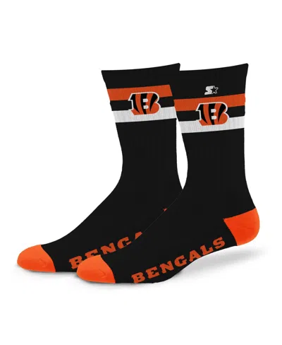 Starter Men's And Women's Cincinnati Bengals Team Color Two-stripe Crew Socks In Black