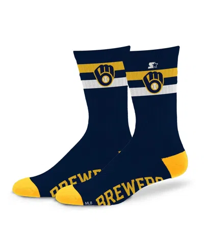 Starter Men's And Women's Milwaukee Brewers Team Color Two-stripe Crew Socks In Navy