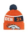 Starter Men's And Women's Orange Denver Broncos Chyron Cuffed With Pom Knit Hat In Orange,navy