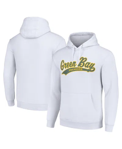 Starter Men's And Women's Tailsweep Green Bay Packers Kangaroo Pocket Screen-print Graphic Pullover Hoodie In White