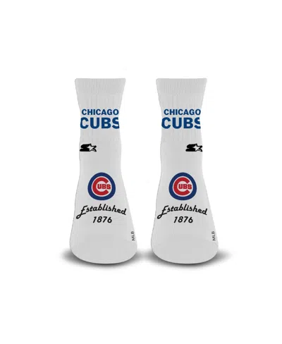 Starter Men's And Women's White Chicago Cubs Established Stencil Quarter Socks