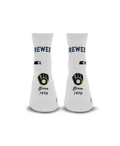 Starter Men's And Women's White Milwaukee Brewers Established Stencil Quarter Socks