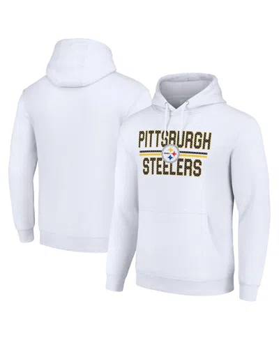 Starter Men's And Women's White Pittsburgh Steelers Team Mesh Print Graphic Tri-blend Pullover Hoodie