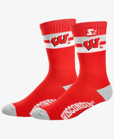 Starter Men's And Women's Wisconsin Badgers Team Color Two-stripe Crew Socks In Red