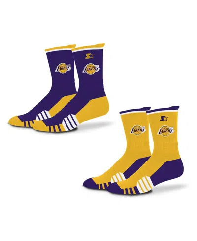 Starter Men's And Women'sâ 2-pack Purple/gold Los Angeles Lakers Breakaway Crew Socks In Multi