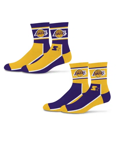 Starter Men's And Women'sâ 2-pack Purple/gold Los Angeles Lakers Double Color Block Mid-crew Socks In Yellow