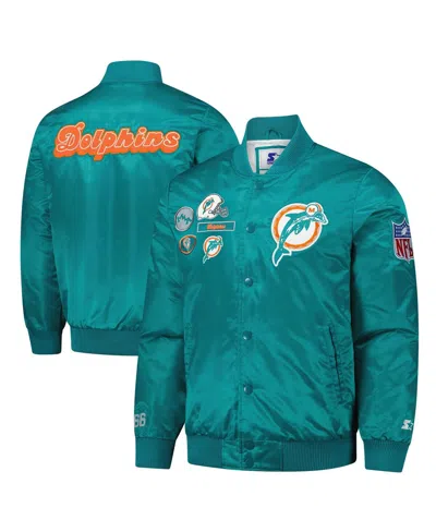 Starter Men's Aqua Miami Dolphins Exclusive Satin Full-snap Varsity Jacket