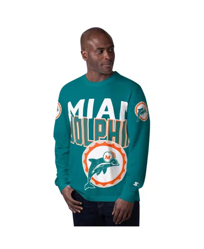 Starter Men's Aqua Miami Dolphins Extreme Clutch Hit Vintage Logo Long Sleeve T-shirt In Blue