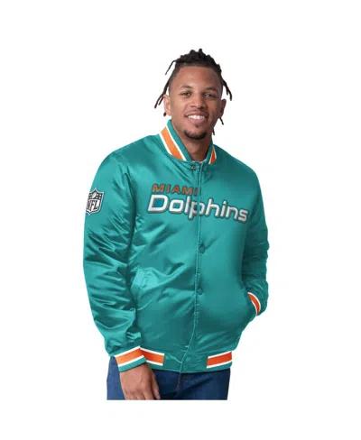 Starter Men's Aqua/orange Miami Dolphins Closer Reversible Satin Full-snap Jacket In Aqua,orange