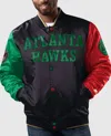 Starter Men's Atlanta Hawks History Month Quilted Lining Satin Full-snap Jacket In Black In Black