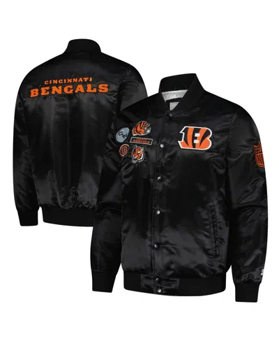 Starter Men's Black Cincinnati Bengals Exclusive Satin Full-snap Varsity Jacket In Multi