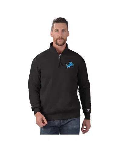 Starter Men's Black Detroit Lions Classic Quarter-zip Pullover Sweatshirt
