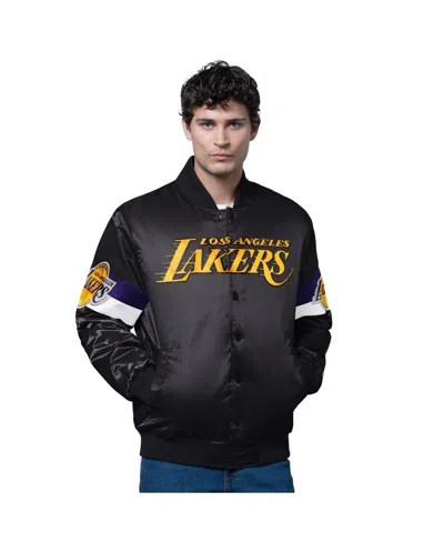 Starter Men's Black Los Angeles Lakers Triple Option Varsity Full-snap Satin Jacket