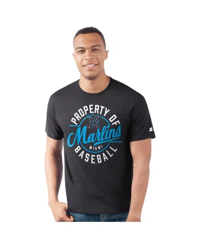 Starter Men's Black Miami Marlins Prime Time Property Of T-shirt In Blue