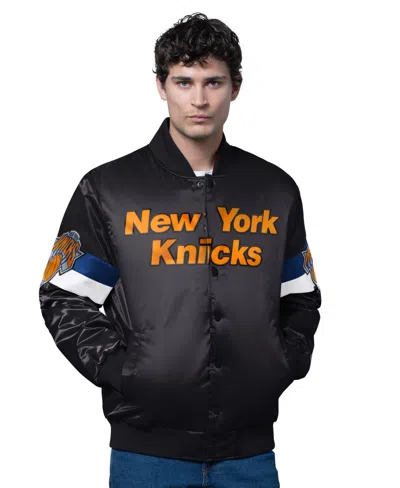 Starter Men's Black New York Knicks Triple Option Varsity Full-snap Satin Jacket