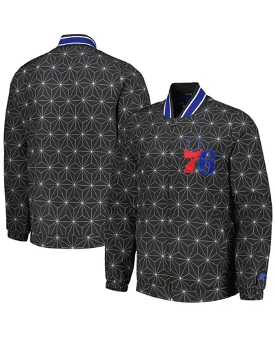 Starter Men's Black Philadelphia 76ers In-field Play Fashion Satin Full-zip Varsity Jacket